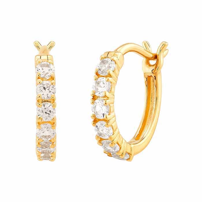 10K Yellow Gold Lab-Grown White Sapphire-Set Huggie Hoop Earrings