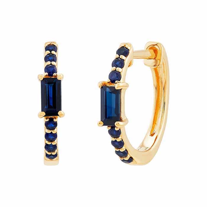 10K Yellow Gold Sapphire-Set Huggie Hoop Earrings