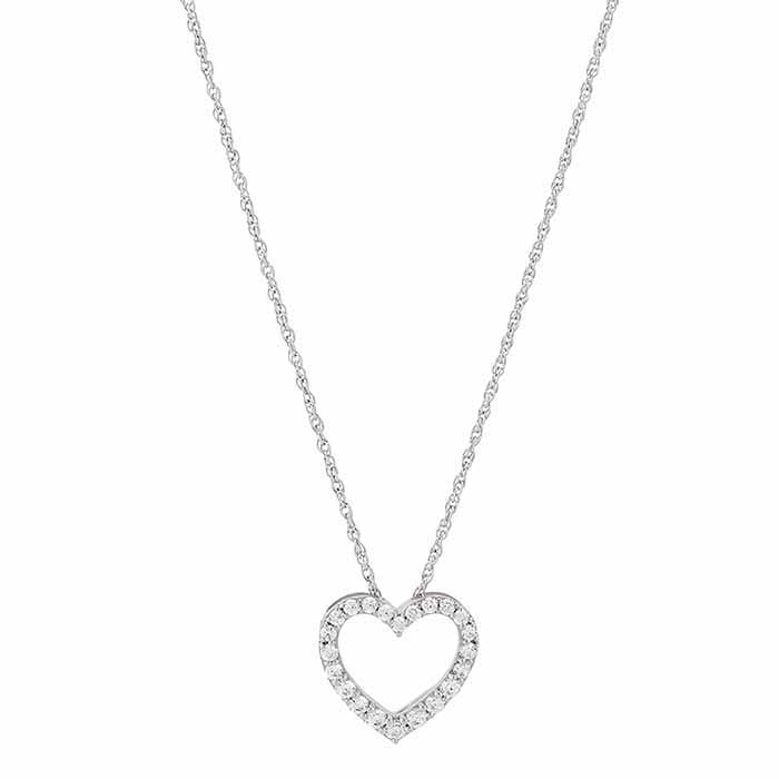 10K White Gold Lab-Grown Diamond-Set Heart Necklace, 18inch