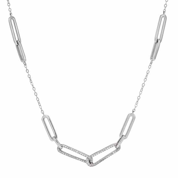 Sterling Silver Diamond-Set Mixed-Link Chain Necklace