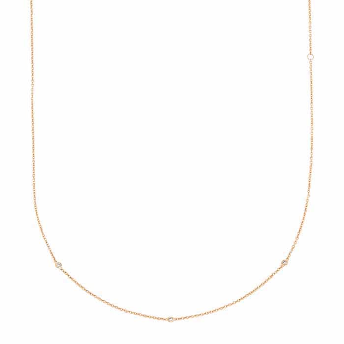 14K Yellow Gold Diamond-Set 2.5mm Cable Chain Necklace, 17inch Staion Necklace