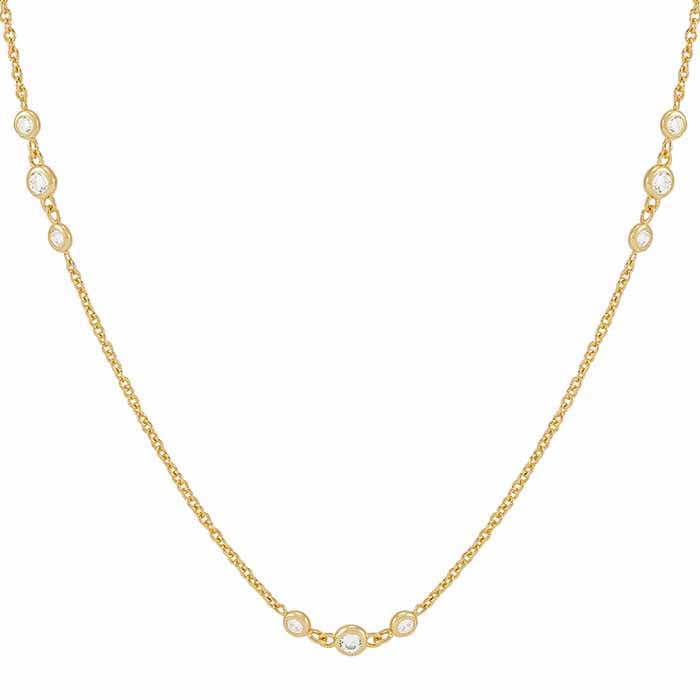 14K Gold-Plated Sterling Silver CZ-Set Station Necklace