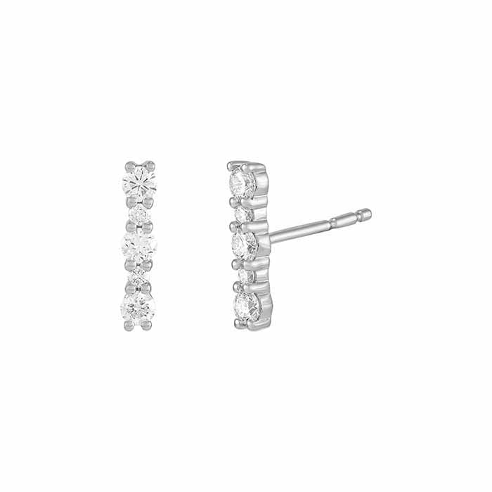 14K White Gold Lab-Grown Diamond-Set Bar Post Earrings