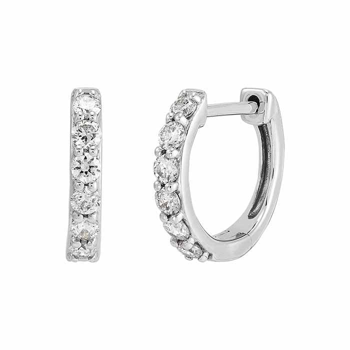 10K White Gold Diamond-Set Huggie Hoop Earrings
