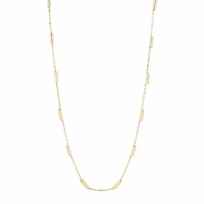 14K Yellow Gold Tube Station Necklace