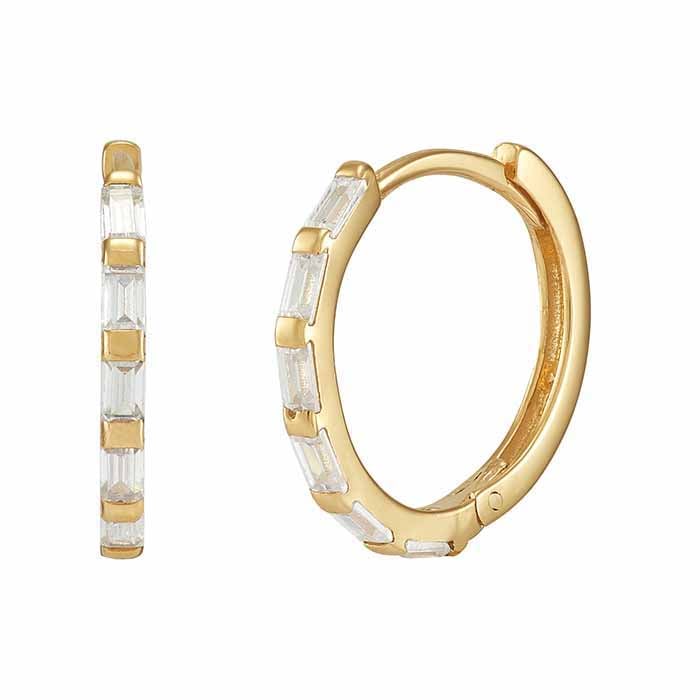 14K Yellow Gold CZ-Set Huggie Hoop Earrings