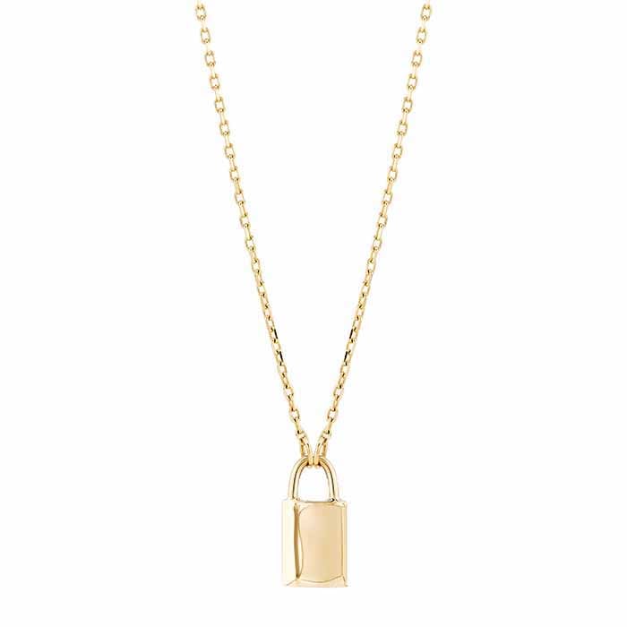 14K Yellow Gold Lock Pendant Necklace, 18inch