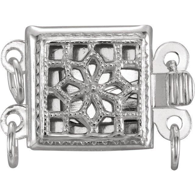 Sterling Silver Square Safety Clasp 2 Strands