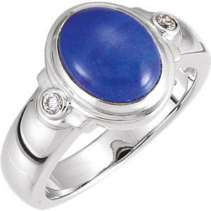 10x8 mm Oval Bezel-Set Accented Ring Mounting in Sterling Silver or 14k Gold