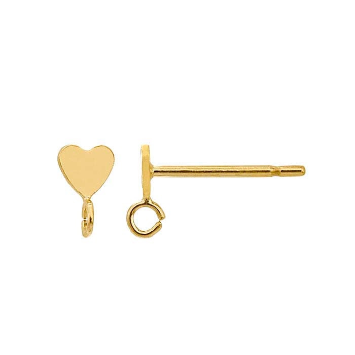 Tiny Heart Post Earring with Ring: Sterling Silver or Gold Filled