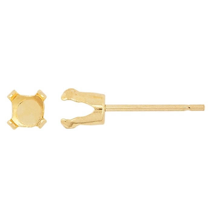 14K Yellow Gold Round Snap-Set Post Earring Mounting, choose your setting size, sold in pairs