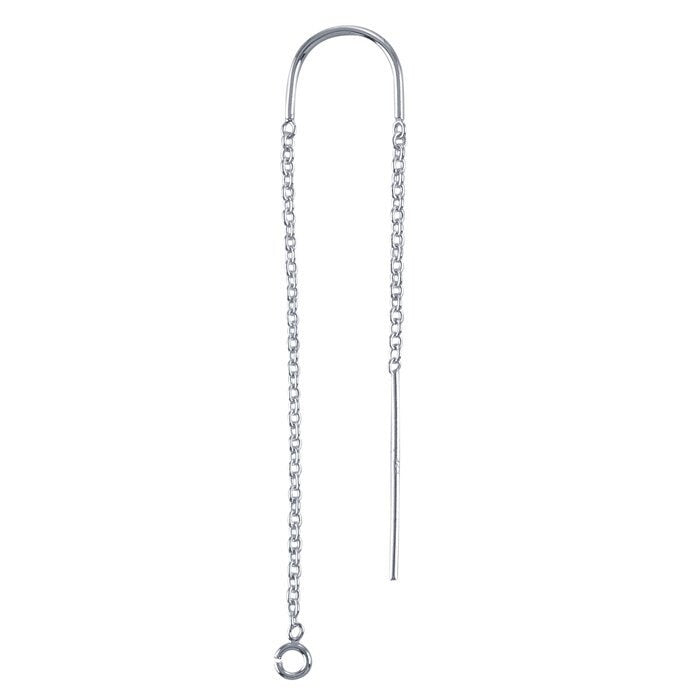1pair Sterling Silver Cable Chain Ear Thread with Center U-Bar and Ring