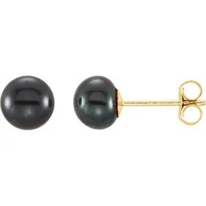 14K Yellow 5-6 mm Cultured Freshwater Pearl Earring, available in white, pink or black pearls
