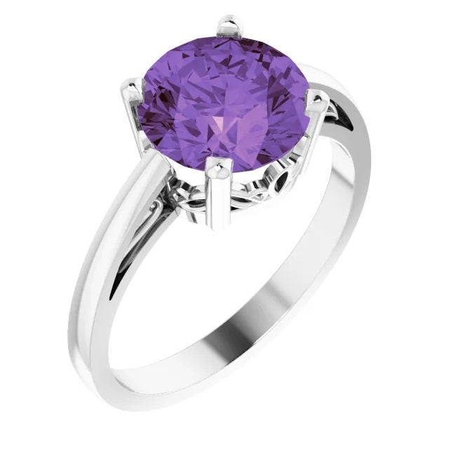 Sterling Silver or 14k Gold Solitaire Ring, Round, Choose your setting size.