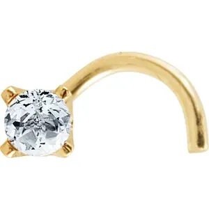 14K Gold Curved Nose Stud Setting: 2mm Round, 22 Gauge