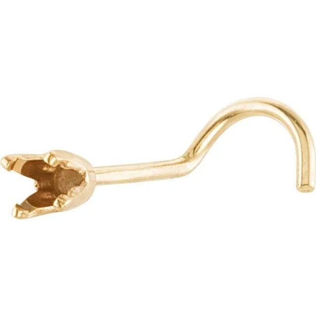 14K Gold Curved Nose Stud Setting: 2mm Round, 22 Gauge