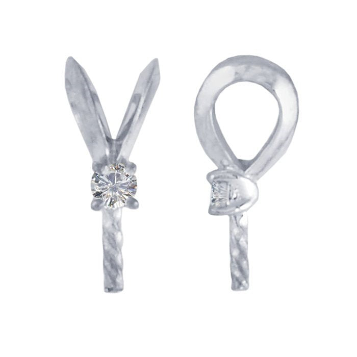 14K Gold Diamond-Set Rabbit-Ear Pendant Bail with Peg for Pearls, white or yellow gold
