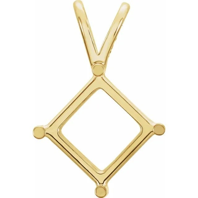 Square 4-prong basket pendant mounting, available in sterling silver, 14k yg and 14k wg, many sizes to choose