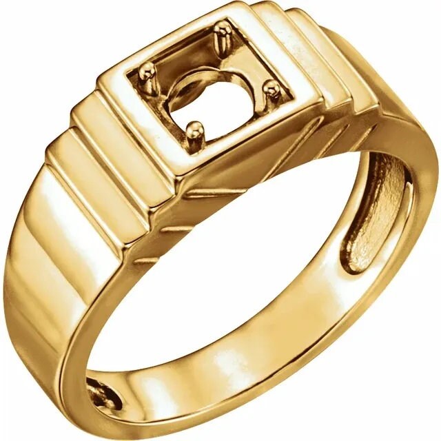 Men's Solitaire Ring Mounting, 6mm Round, in Sterling Silver, 14k Yellow Gold, or 14k White Gold