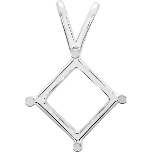 Square 4-prong basket pendant mounting, available in sterling silver, 14k yg and 14k wg, many sizes to choose