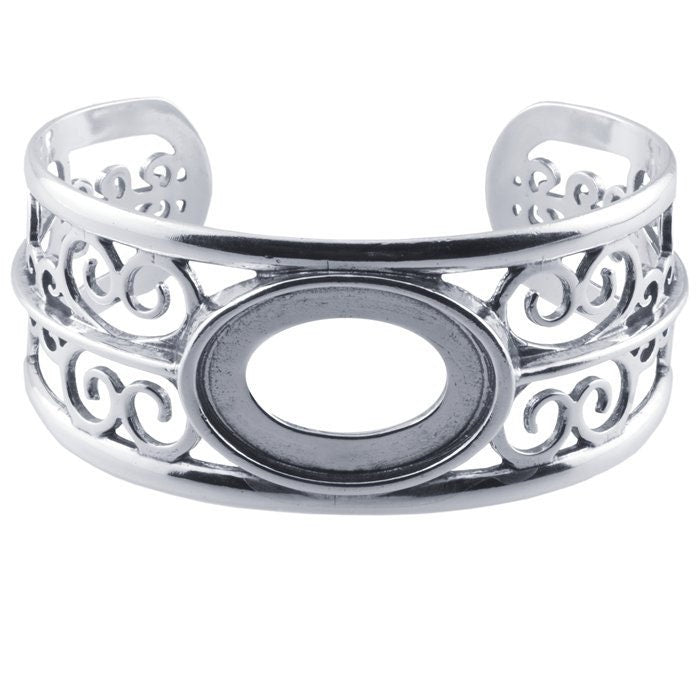 Sterling Silver Filigree Bracelet with 25 x 18mm Oval Bezel Setting