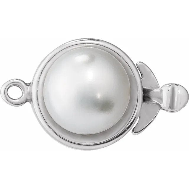 Cultured White Freshwater Pearl Box Clasp, available in Sterling Silver or 14k Gold