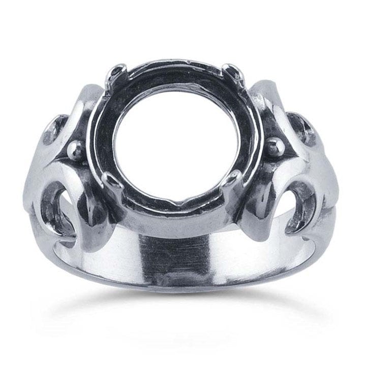 Sterling Silver Fleur-de-Lis 10mm Round Cabochon Ring Mounting