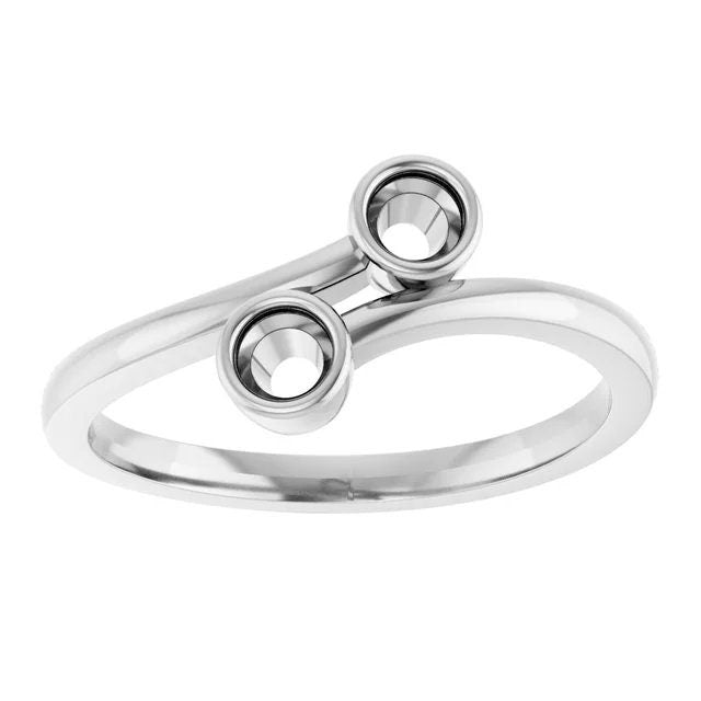 Two-Stone Bezel-Set Ring Setting | Bypass Style in Sterling Silver or 14k Gold