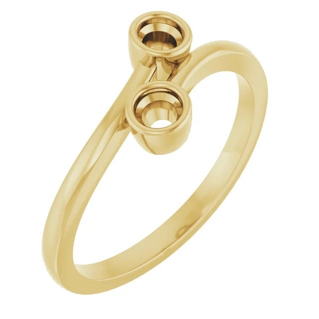 Two-Stone Bezel-Set Ring Setting | Bypass Style in Sterling Silver or 14k Gold