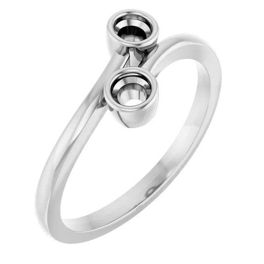 Two-Stone Bezel-Set Ring Setting | Bypass Style in Sterling Silver or 14k Gold