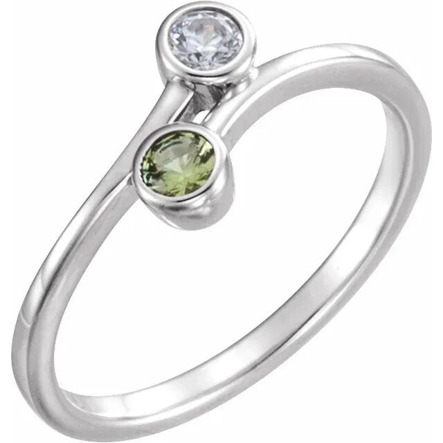 Two-Stone Bezel-Set Ring Setting | Bypass Style in Sterling Silver or 14k Gold