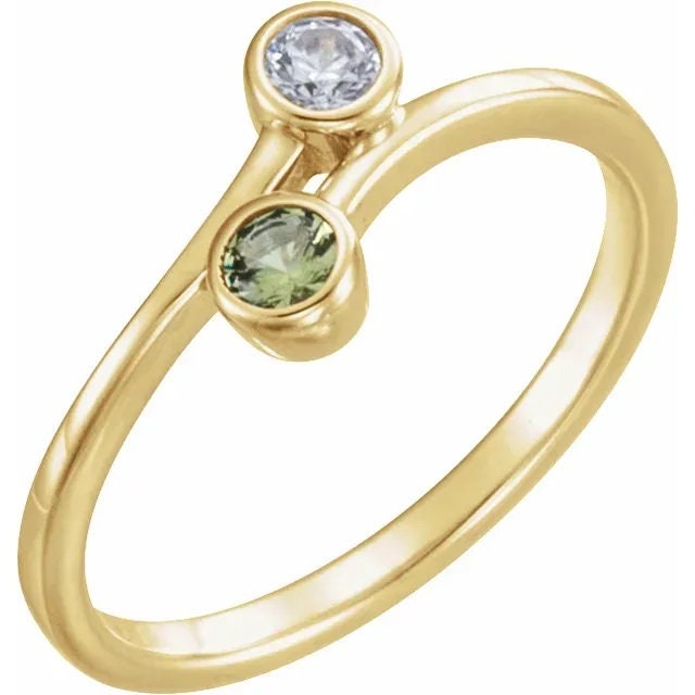 Two-Stone Bezel-Set Ring Setting | Bypass Style in Sterling Silver or 14k Gold