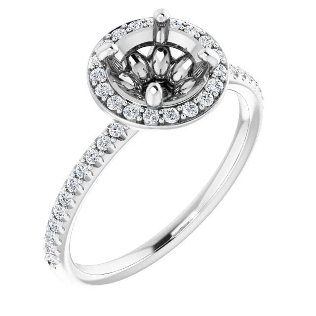 14K White Gold Round or Pear Ring Mounting, 1/5 CTW Natural Diamond Semi-Set Engagement Ring