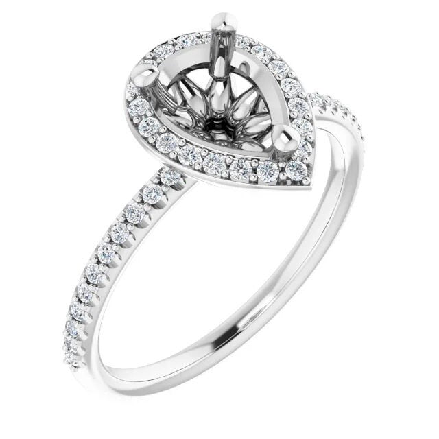 14K White Gold Round or Pear Ring Mounting, 1/5 CTW Natural Diamond Semi-Set Engagement Ring