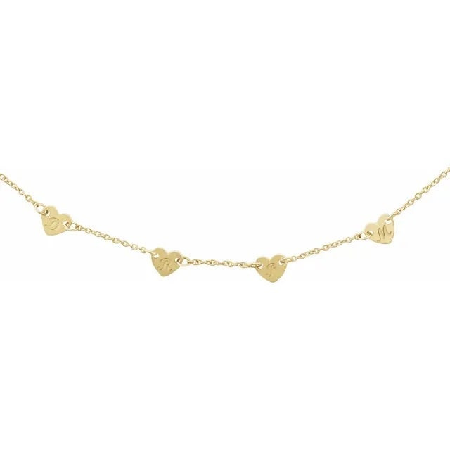 14K Yellow Heart Engravable Family 16" Necklace, choose 1 to 5 hearts