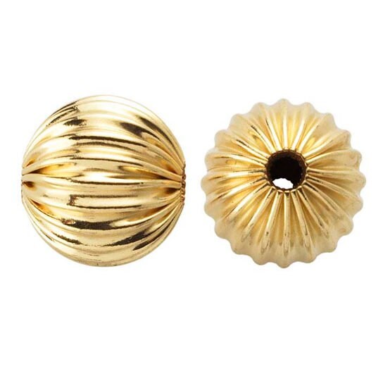 2 - 14/20 Yellow Gold-Filled Corrugated Round Bead, choose your size, sold in pairs
