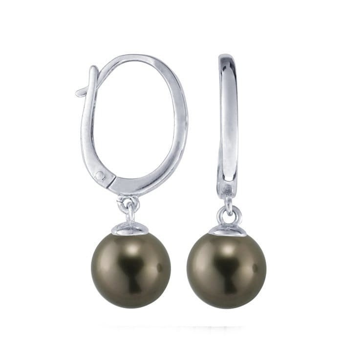 Earring setting, lever-back ear wire with cup and peg, sterling silver rhodium-plated, 1 pair