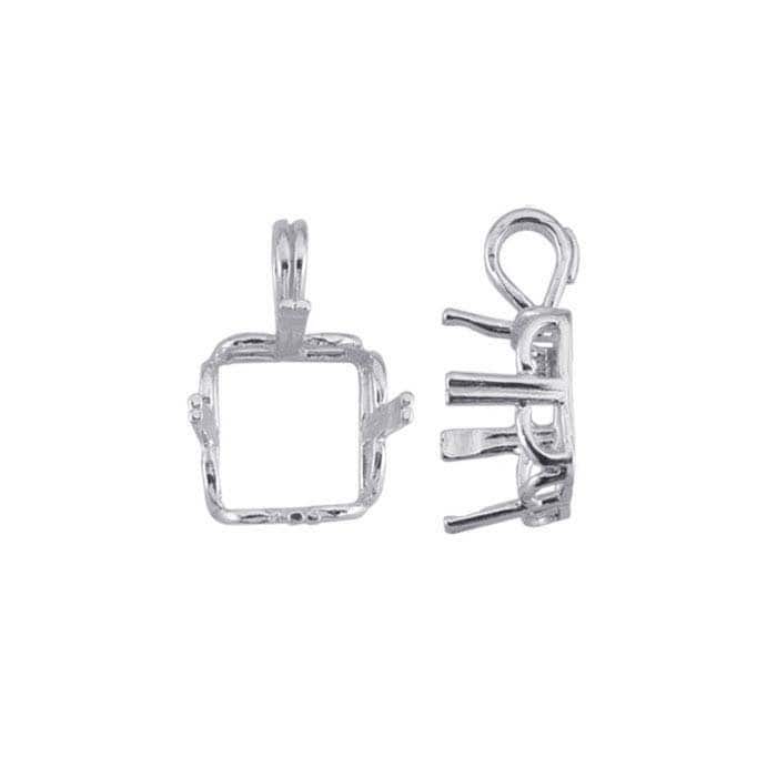 Sterling silver 10mm square scalloped-edge readyset pendant mounting, 4-prong