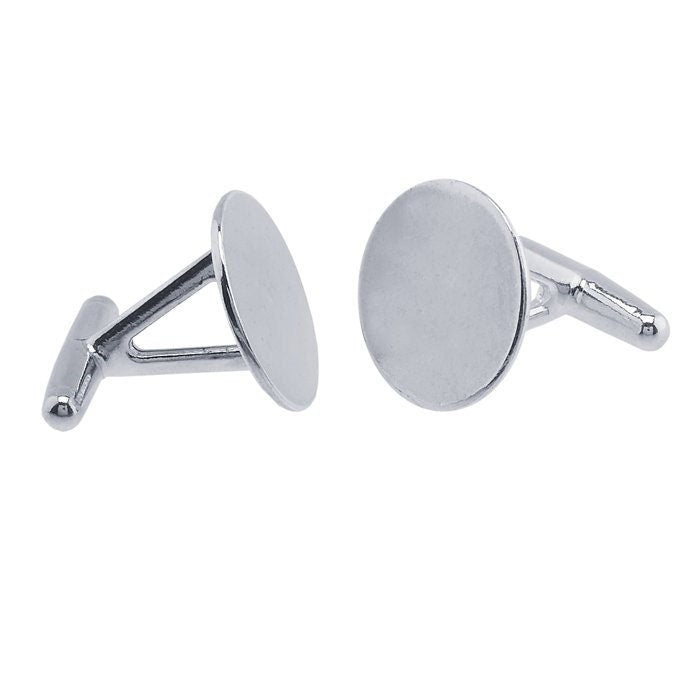 Sterling Silver Round Flat-Top Fixed-End Cuff Links