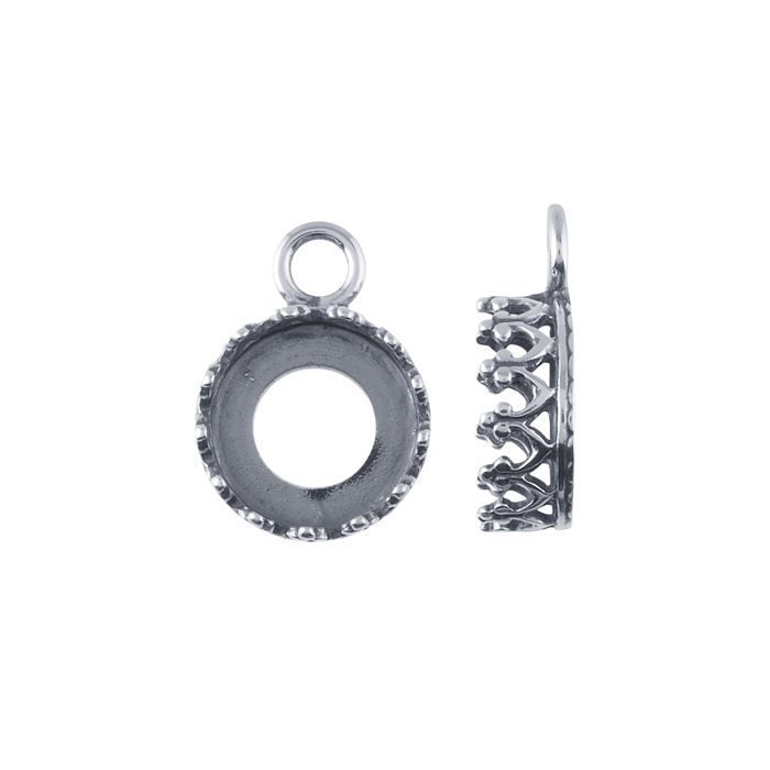 Sterling silver oxidized round gallery wire bezel pendant mounting