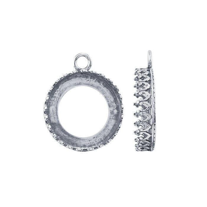 Sterling silver oxidized round gallery wire bezel pendant mounting