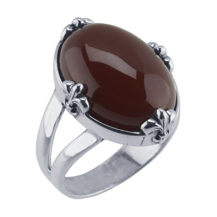 Sterling silver fleur-de-lis accent 18 x 13mm oval ring mounting