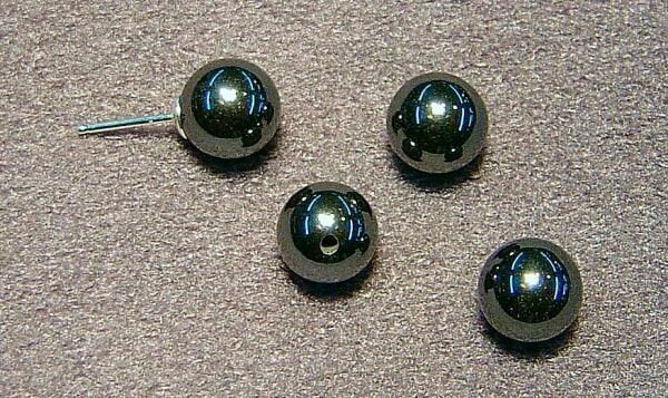 4,6, 8 mm natural hematite half drilled gemstone round beads , 1 pair