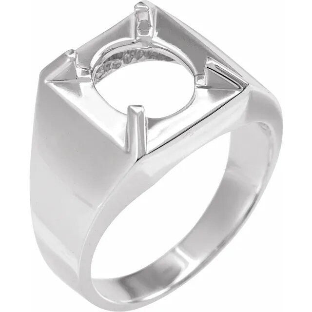 Men's ring, oval prong setting in sterling silver, or gold, choose your setting size