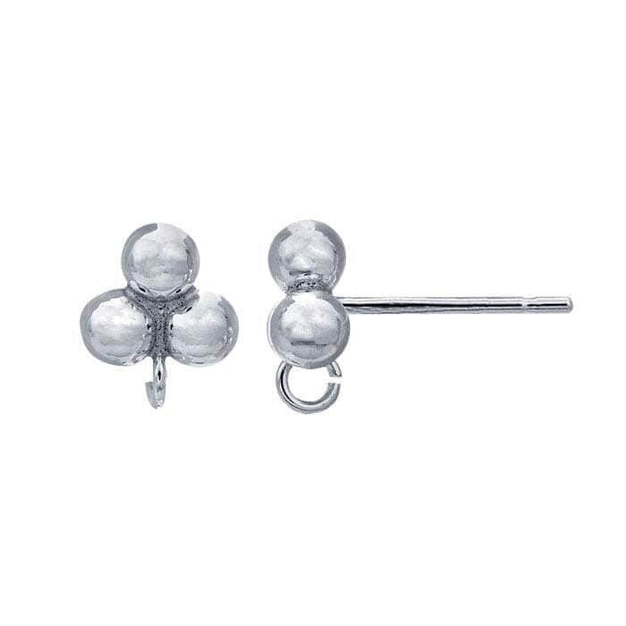 Sterling Silver or Gold Filled three-ball post earring with ring, 1 pair