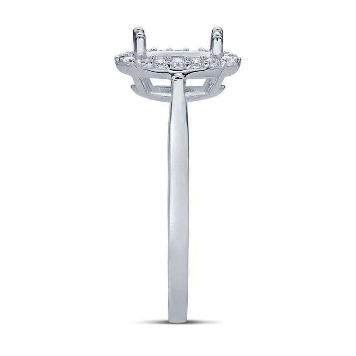 Sterling silver rhodium-plated 8 x 6mm oval semi-mount engagement ring mounting avilable in sz 7 and 8