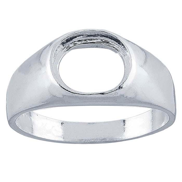 Men's sterling silver 10 x 8mm oval buff-top ring mounting, sz 10