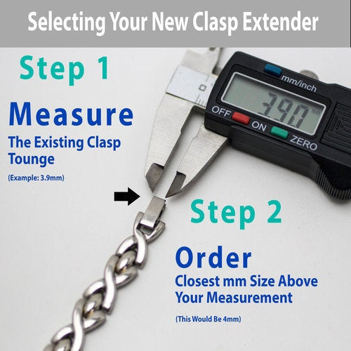 Watchband extenders with fold over tongue, watchband clasp, stainless steel clasp