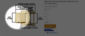Watchband extenders with fold over tongue, watchband clasp, stainless steel clasp