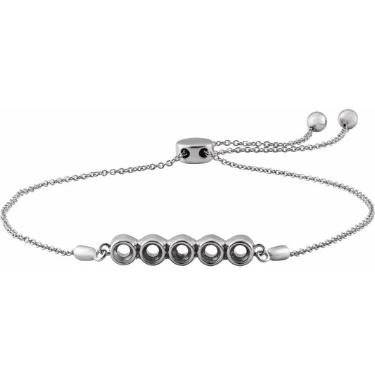 Sterling Silver Family Birthstone Bracelet Mounting: Adjustable Bolo Style